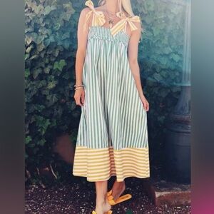 NWT Buru size L/XL Striped Green and Yellow Midi sun Dress